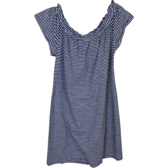 Vineyard Vines Blue Striped Short Sleeve Off The Shoulder Dress Women’s Medium - Picture 3 of 3